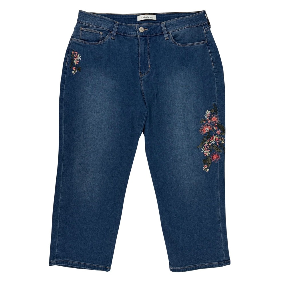 Croft & Barrow Capri Jeans Floral Embroidered Stretch Denim Boho 16 Crop 35x23